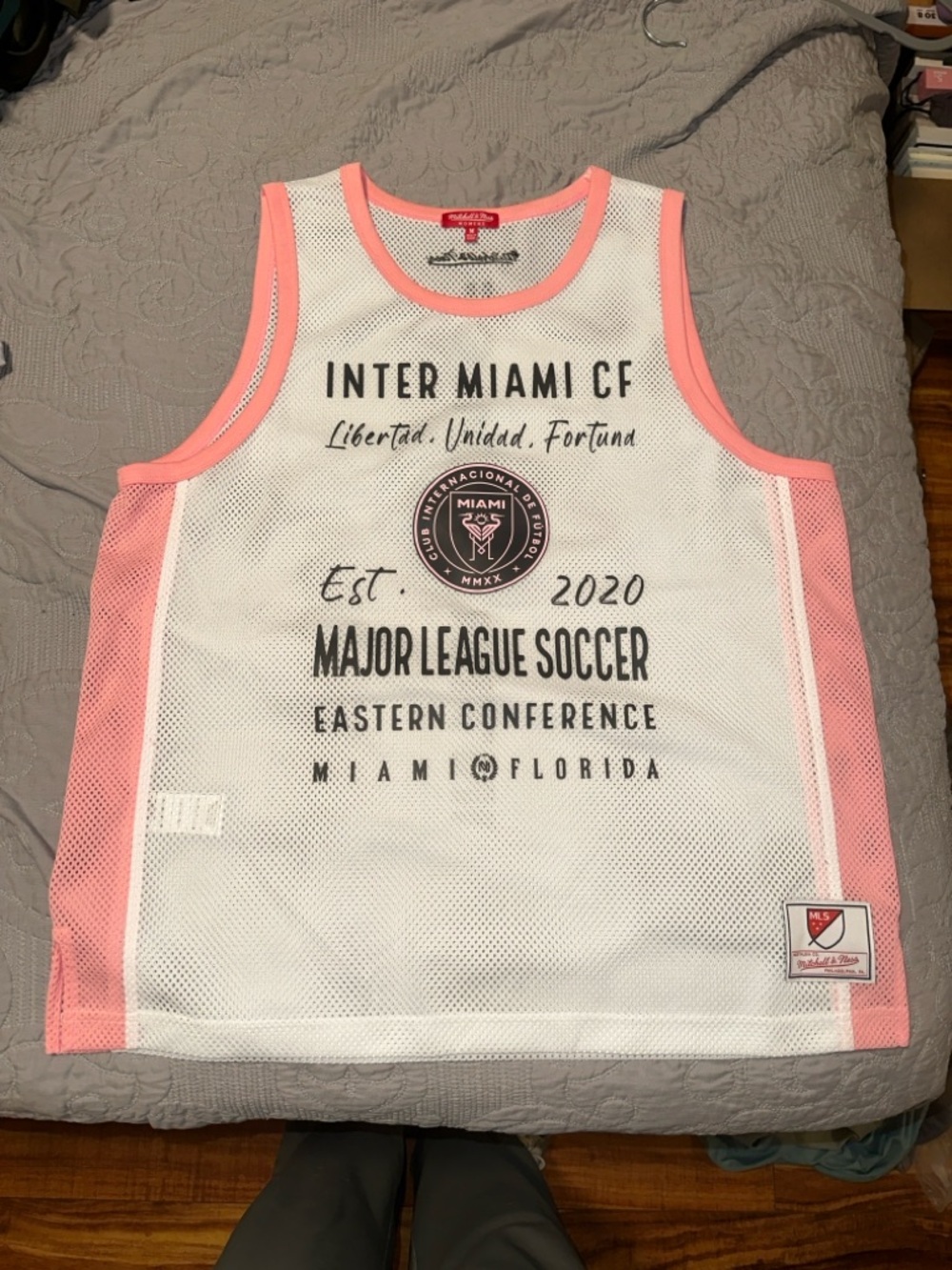 Mitchell & Ness White and Pink Inter Miami Mesh Tank